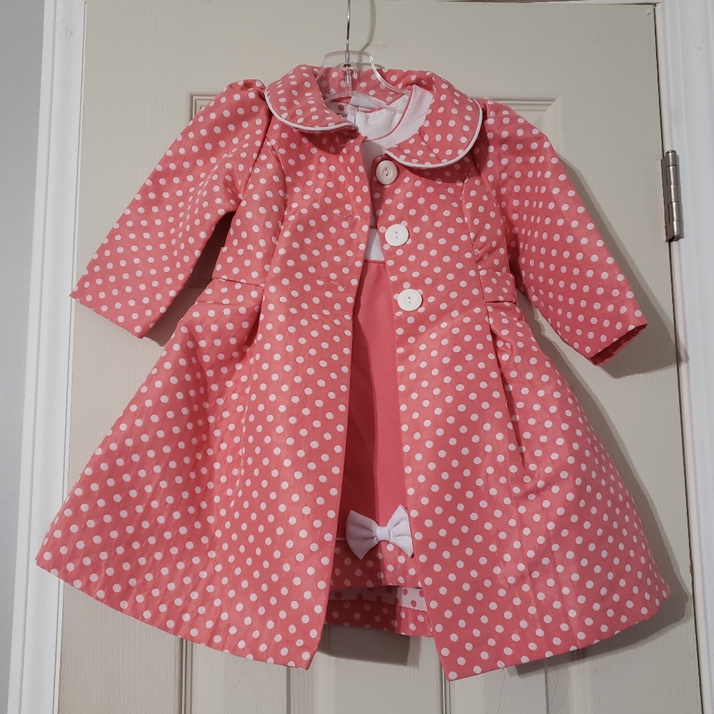 Bonnie Jean Pink Polka Dot Dress and Coat Set